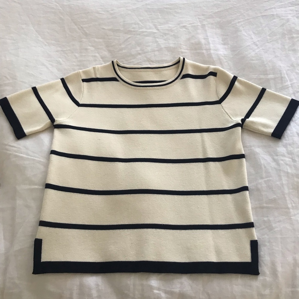 Zara Cream and Navy Stripe Knit Top